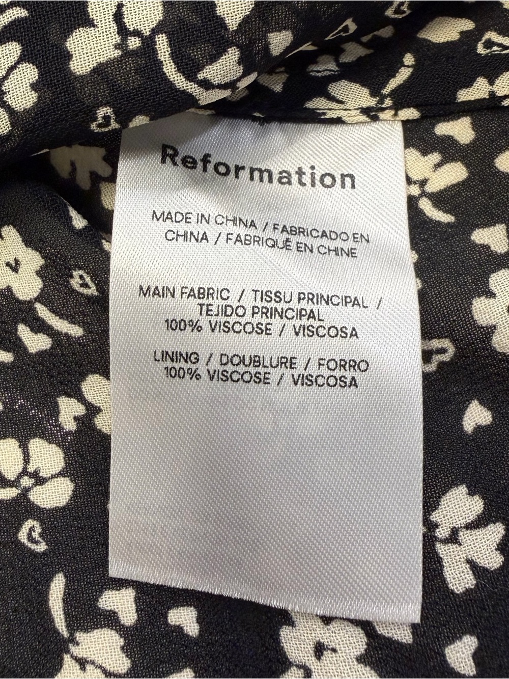 Reformation Britta Top Floral Tie Front Black Cream VNeck Short Sleeve NWT Large - Picture 12 of 14